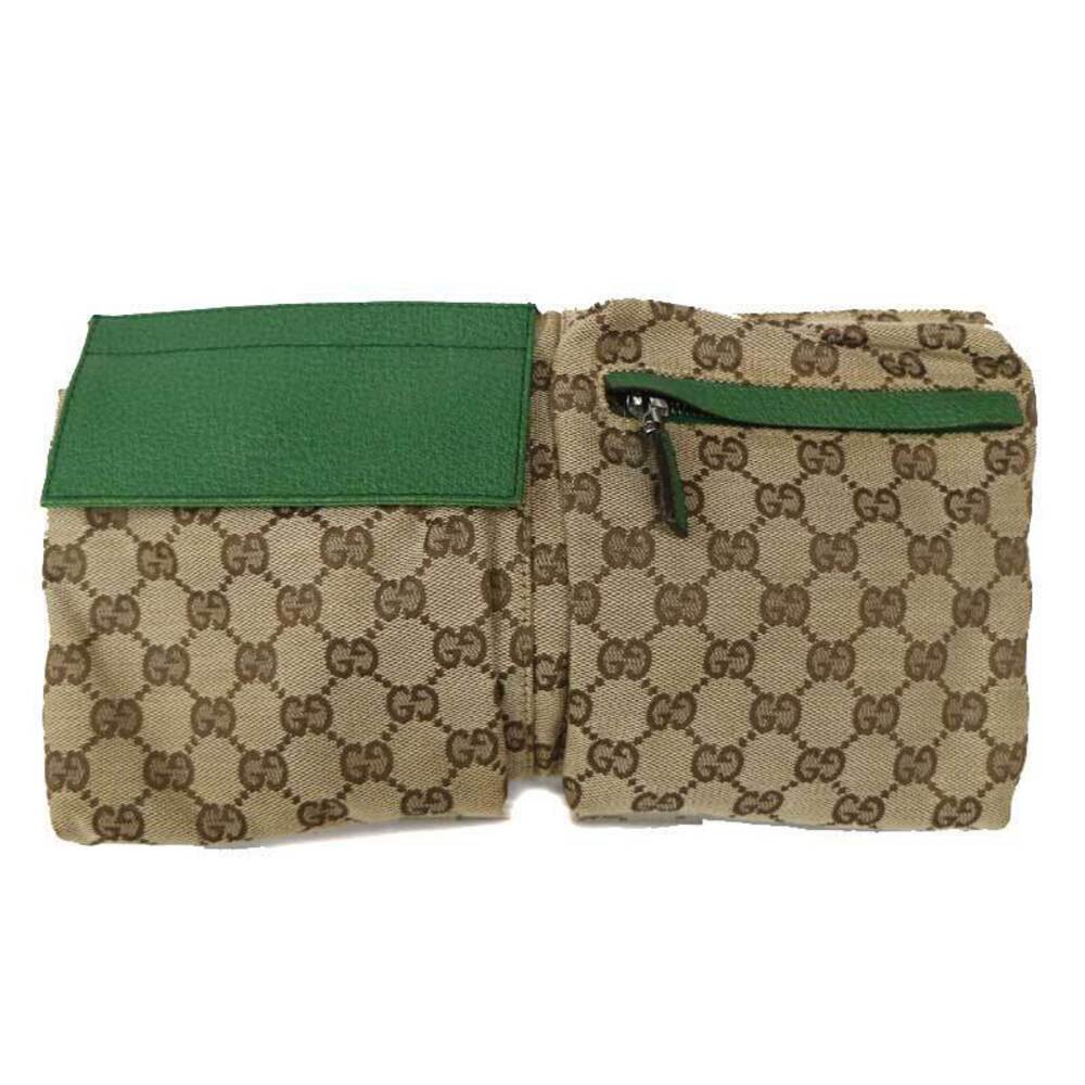 GUCCI Body Bum Crossbody Belt Bag Waist GG Canvas Leather Brown Green